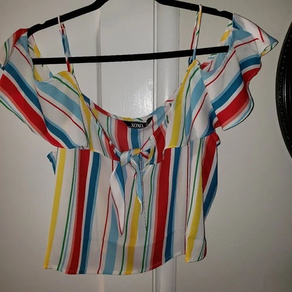 XOXO Cold Shoulder Striped Pullover Top